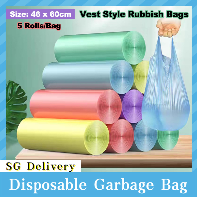 【SG Seller】46*60cm Disposable Garbage Bags Drawstring Plastic Trash Bag