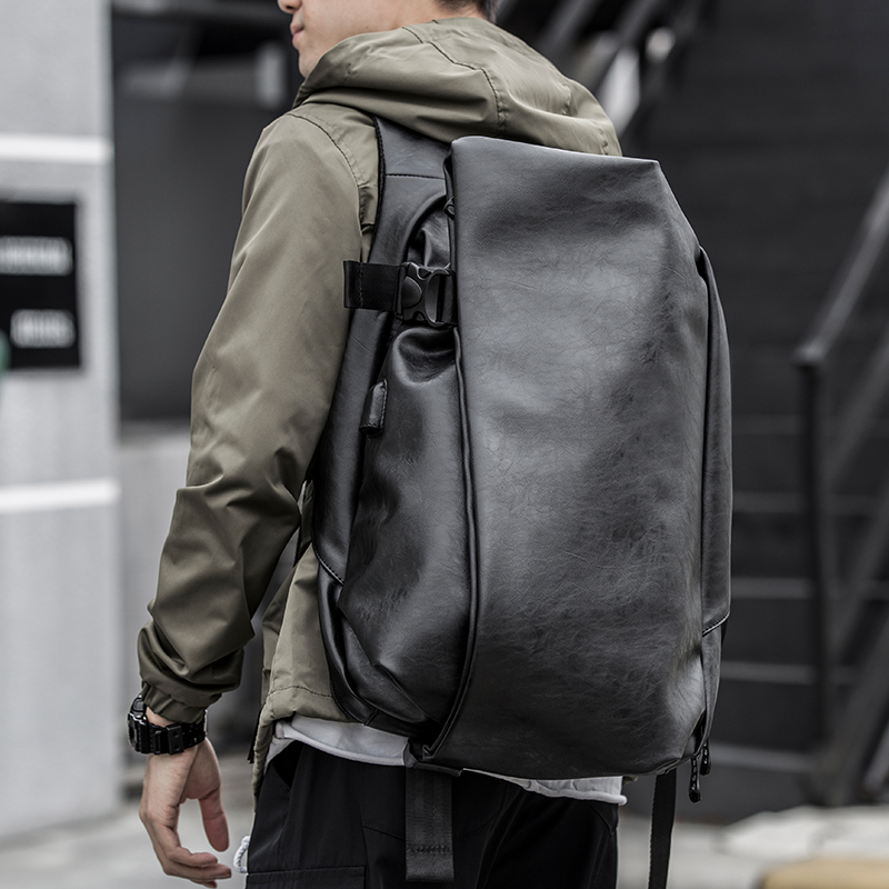 [moyyi] Leather Waterproof Fabric Backpack Large Capacity Backpack Men's Commuter Backpack Strap