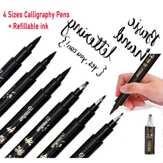 1/3 Pcs Double Head Hand Lettering Pens Chinese Calligraphy Brush Pens Set Signature Pen Art Markers Black Ink 4 Size for Beginners Writing Drawing