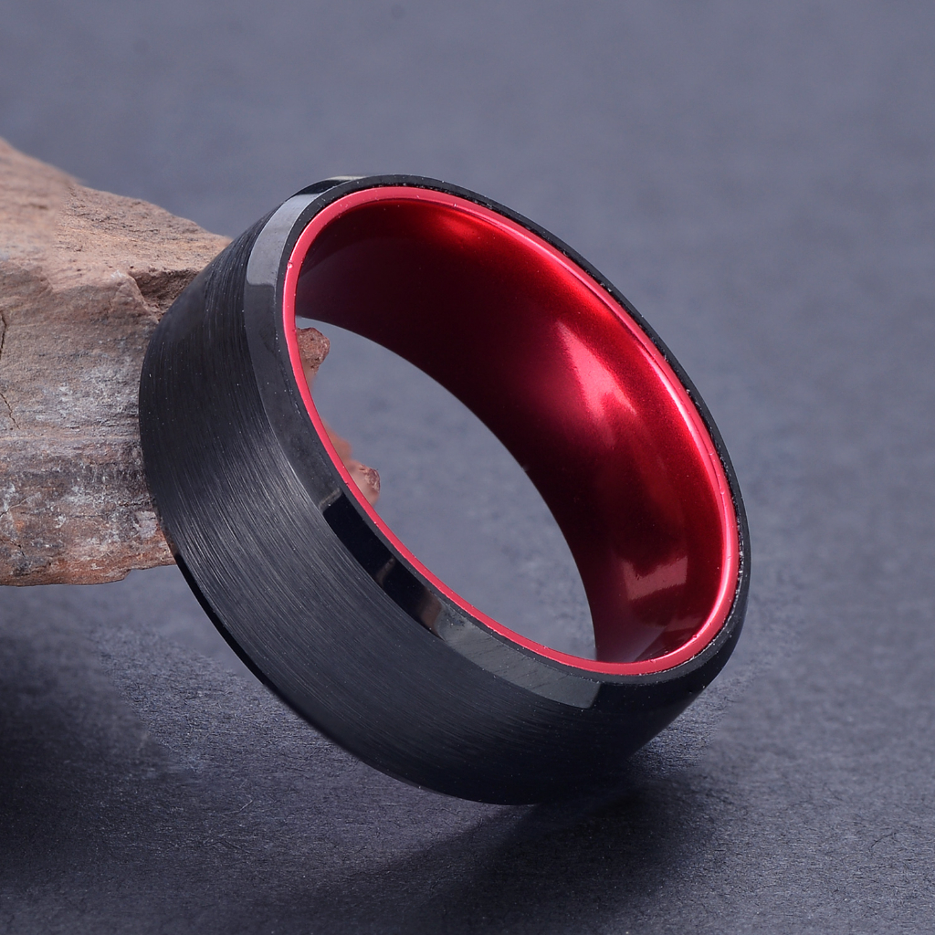 [AMORjewels] 8/10mm Wide Tungsten Steel Ring Black Men's Ring Step Side ...