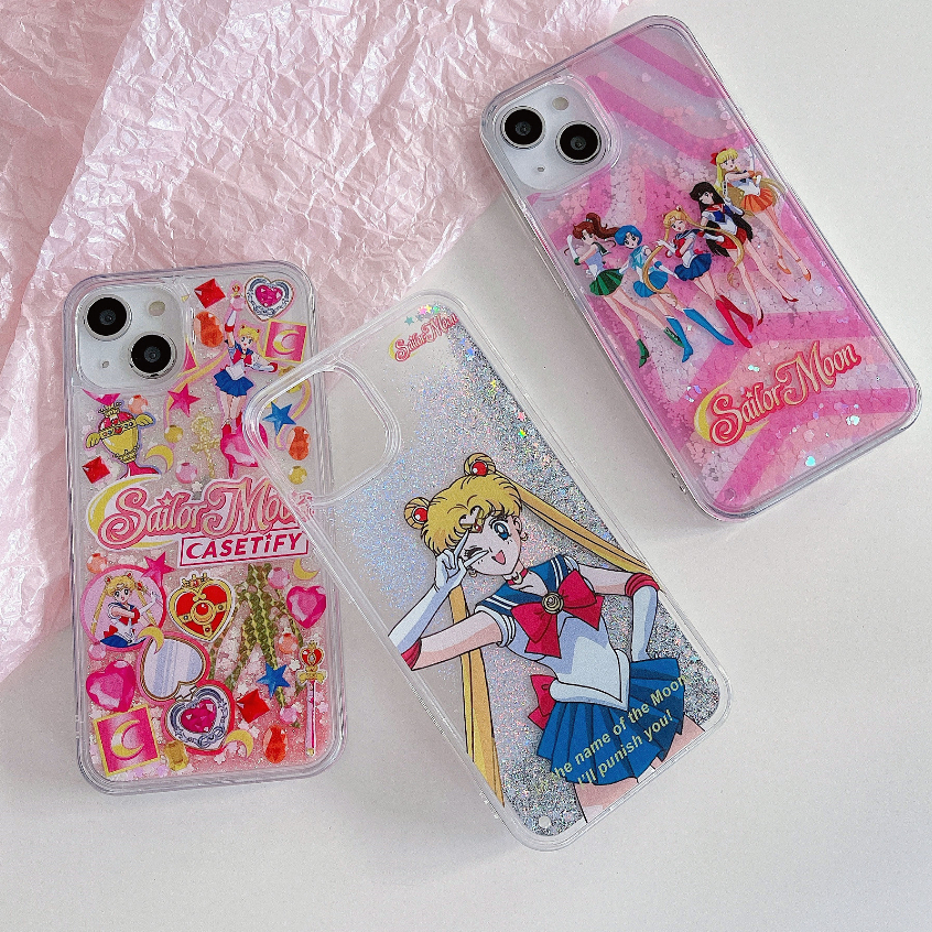 Sailor Moon Glitter Quicksand Phone Case For iPhone 14 13 12 11 Pro Max X XS Max 7 8 Plus Luxury Sparkling Clear Cover