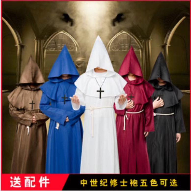 Medieval Monk Monk Robe The Wizard Priest Godfather Father Cos Costume Male Halloween Cloak Set