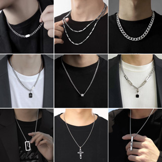 Black Gemstone Star Moon Necklace Men Titanium Steel Spliced Link Chain  Hip-hop Silver Color Korean Fashion Jewelry Accessories Gift