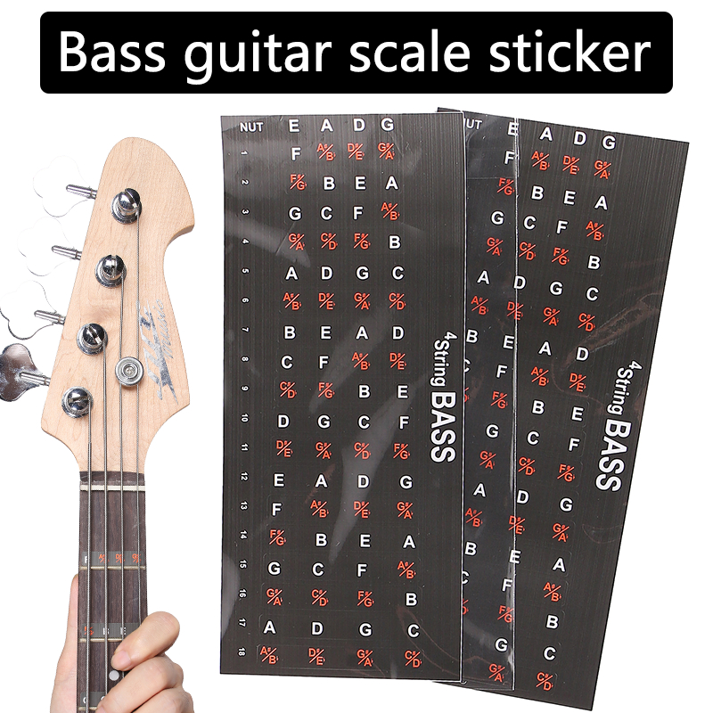 Bass Guitar Note Map Decals/Stickers for Learning Notes, Chords