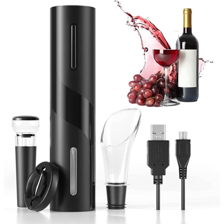 Electric Wine Opener Set Automatic Wine Bottle Opener Led Light Reusable  Corkscrew Gift Set With Foil Cutter, Vacuum Stoppers, 4-in-1 Aerator And  Pour