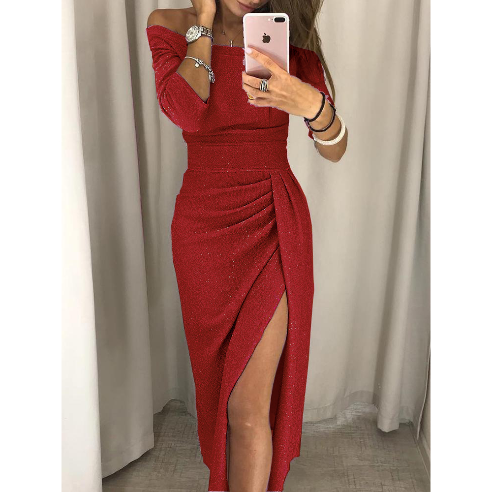 Red glitter sale dress long