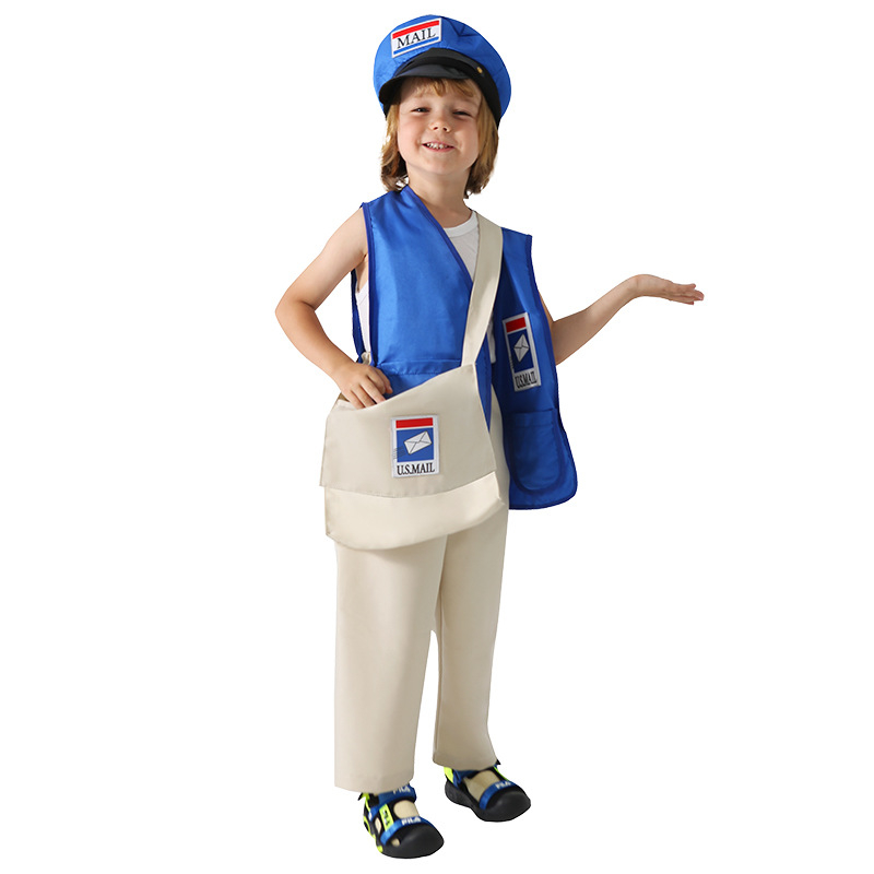 Courier Children Mr Postman Costume Boys Blue America Mailman Costume