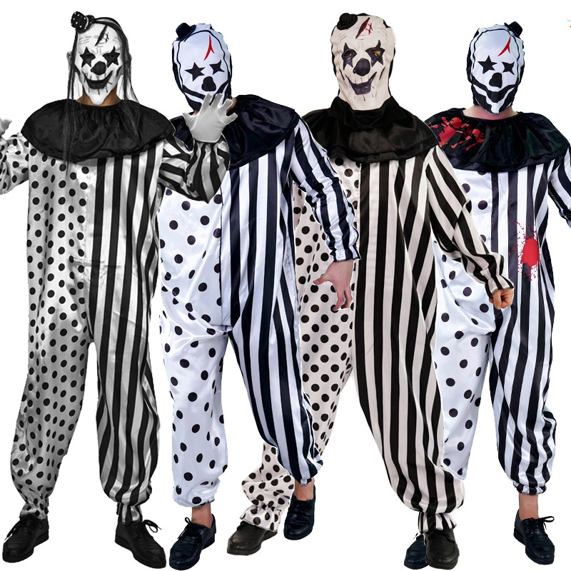 Black White Striped Clown Costume