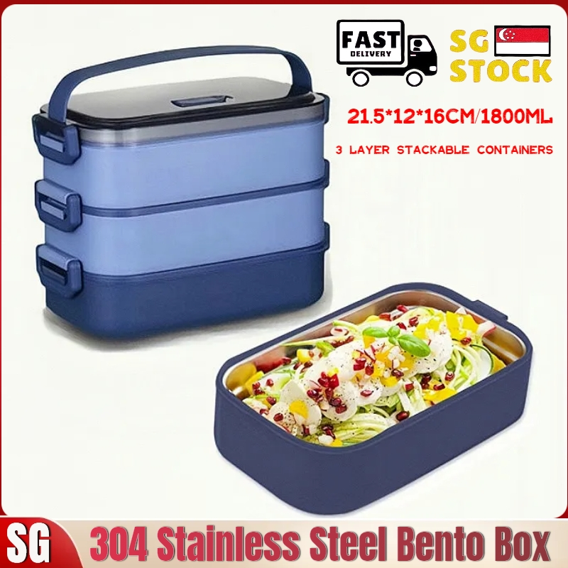 [SG Seller]304 Stainless Steel Bento Box Stackable Bento Lunch Box with