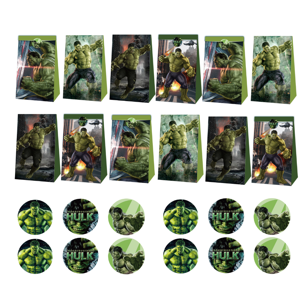 12pcs Super Hero Green Hulk Kid Birthday Party Paper Gift Bags Supplies ...