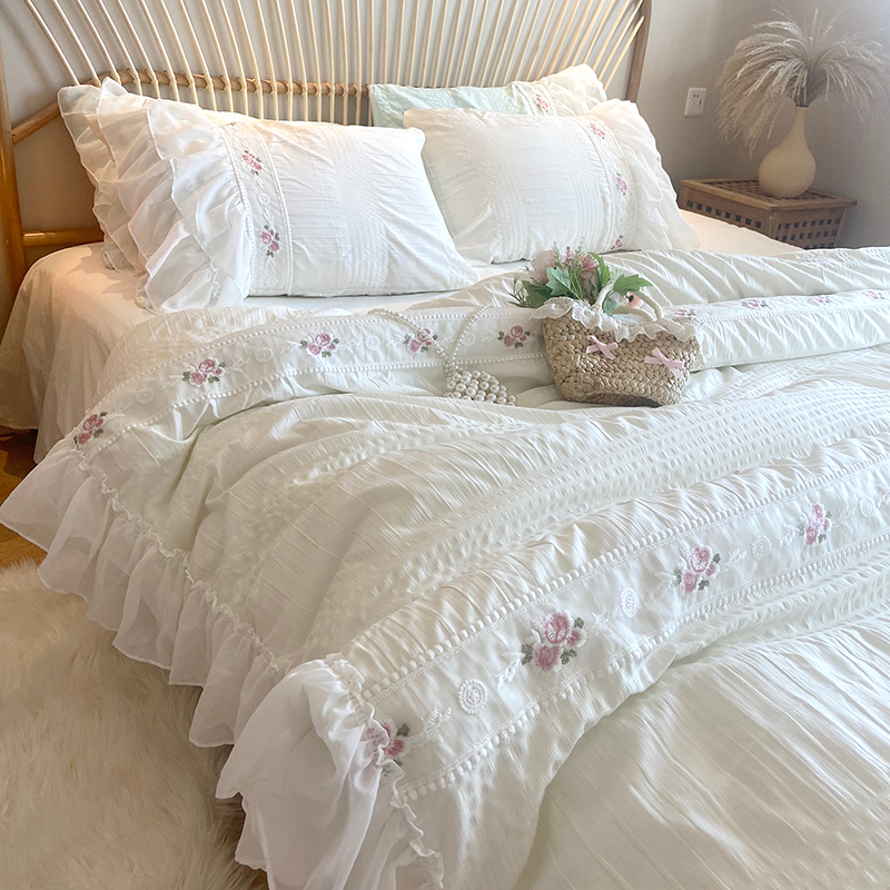 IN Bedsheet Set With Ruffles Single Queen King Size White
