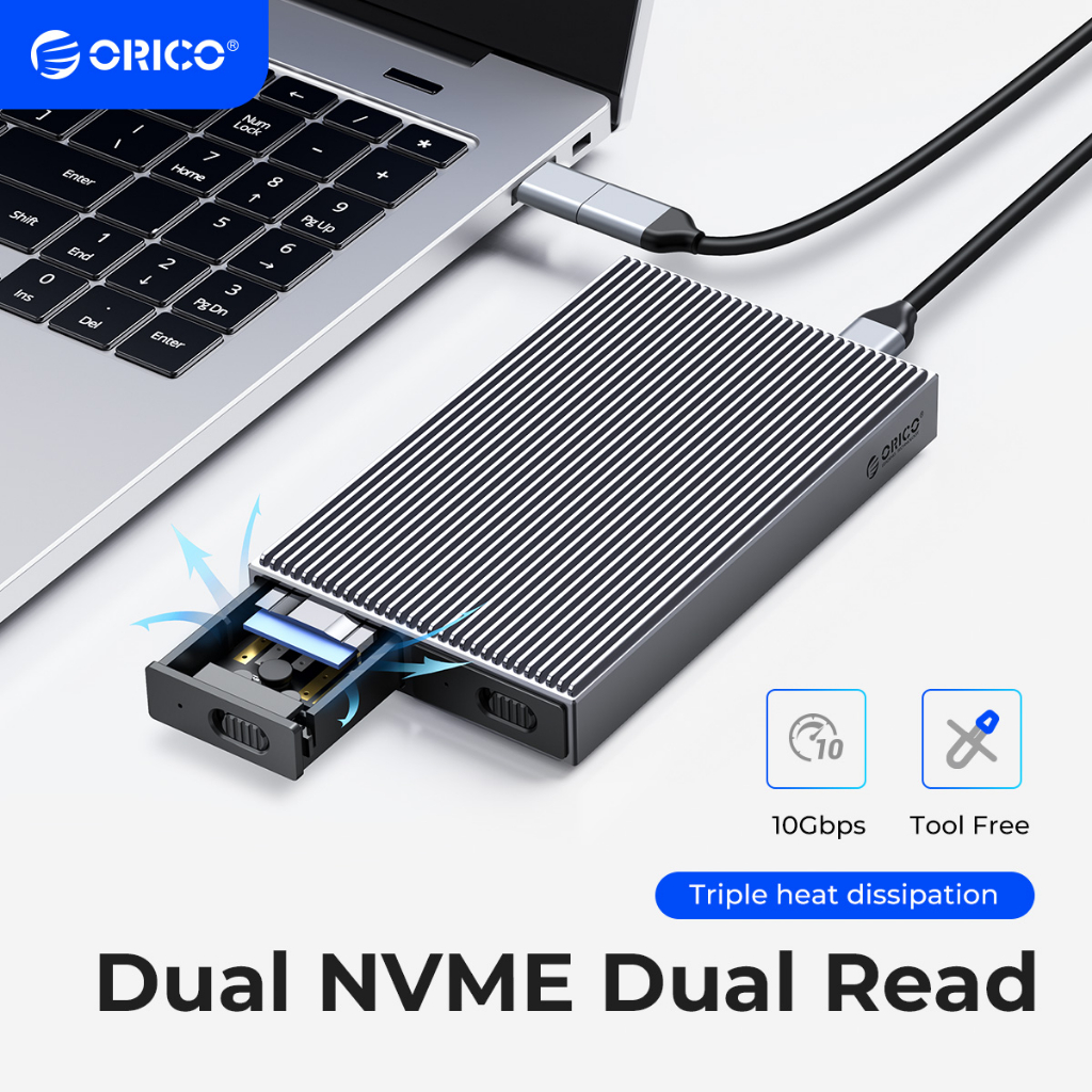ORICO NVMe Enclosure Dual-Bay USB C to NVME SATA Docking