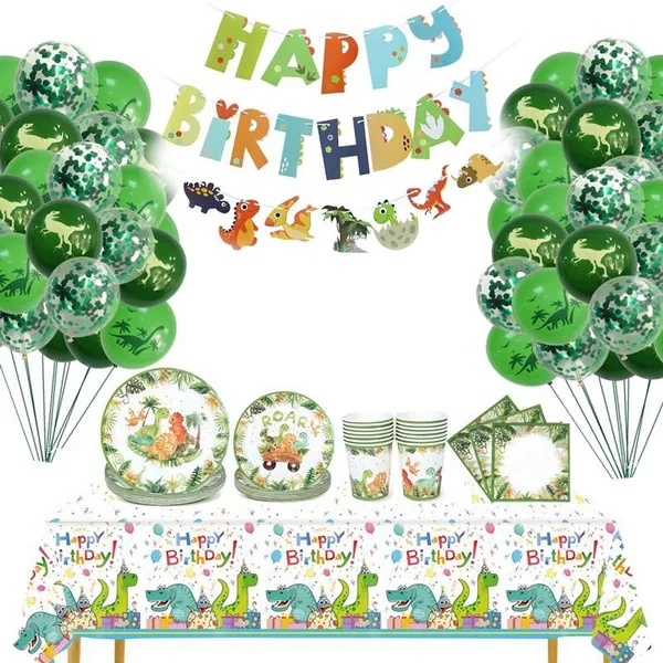 1*1.5M Cute Cartoon Dinosaur Theme Happy Birthday Banner Wall Decor