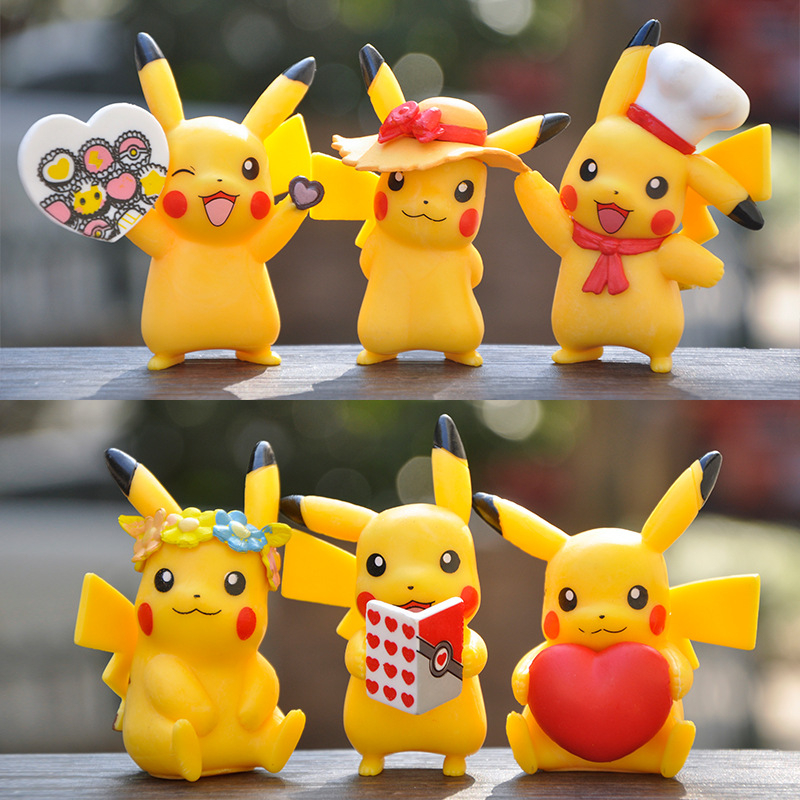 6Pcs/Set 8-9cm Pokemon Pikachu Wear Straw Hat Chef Hat Wreath Reading ...