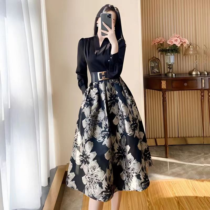 Fashion Floral A Line Dress Elegant High end French High Waist Party Dress Women Summer Plus Size Daily Office Dresses Shopee Singapore