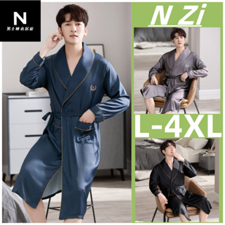 5XL Robe Luxury Men Silky Satin Kimono Robe Long Sleeve Sleepwear