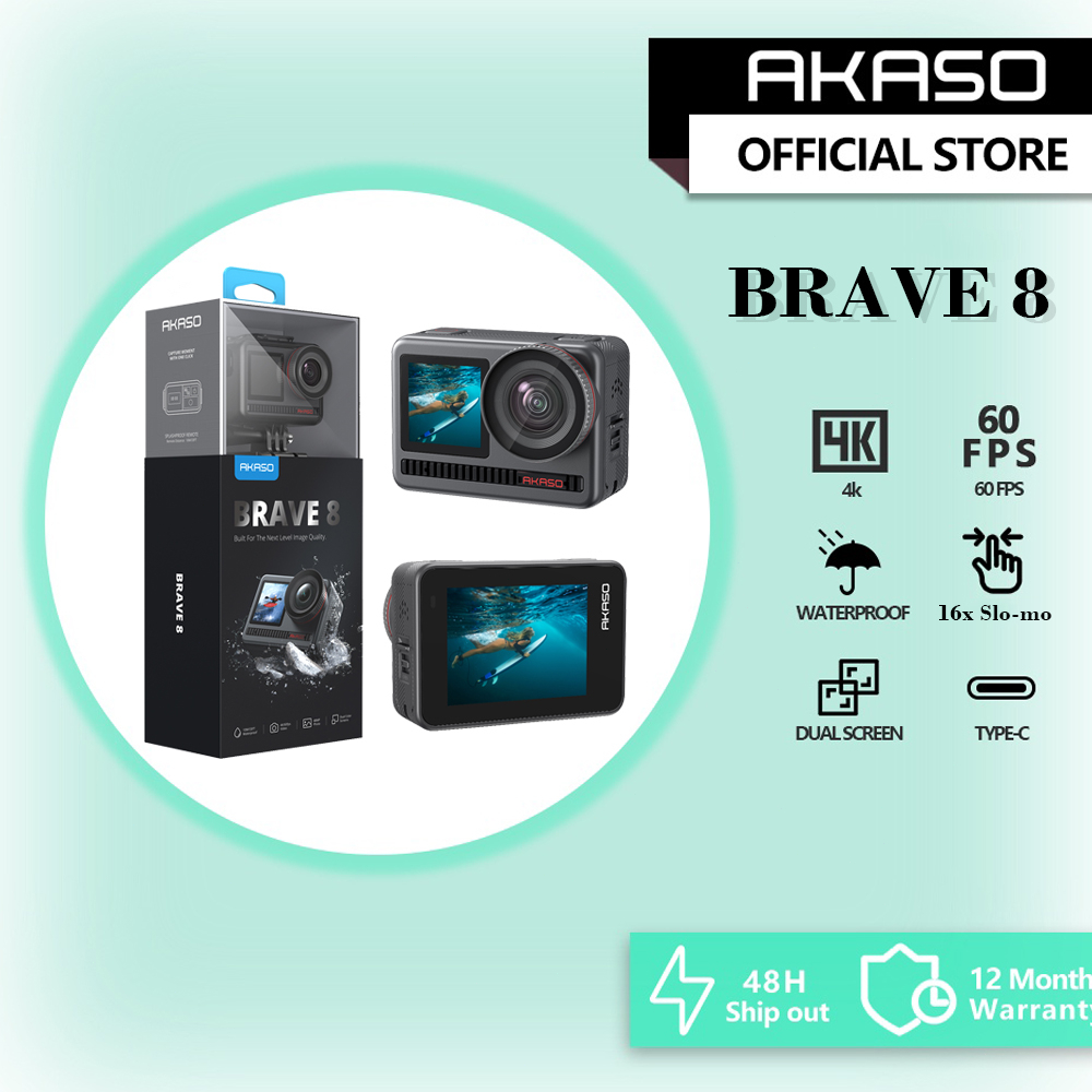 AKASO Brave 8 4K waterproof action camera features a powerful 1/2