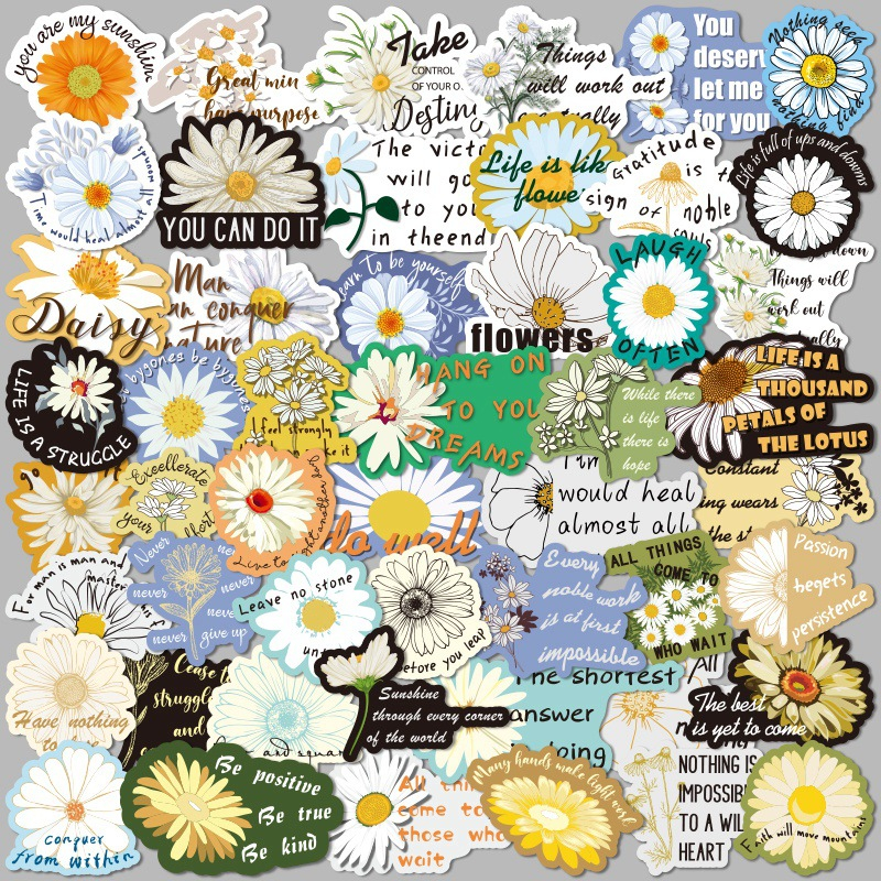 50 Sheets Small Daisy Stickers English Stickers Handbook Stickers ...