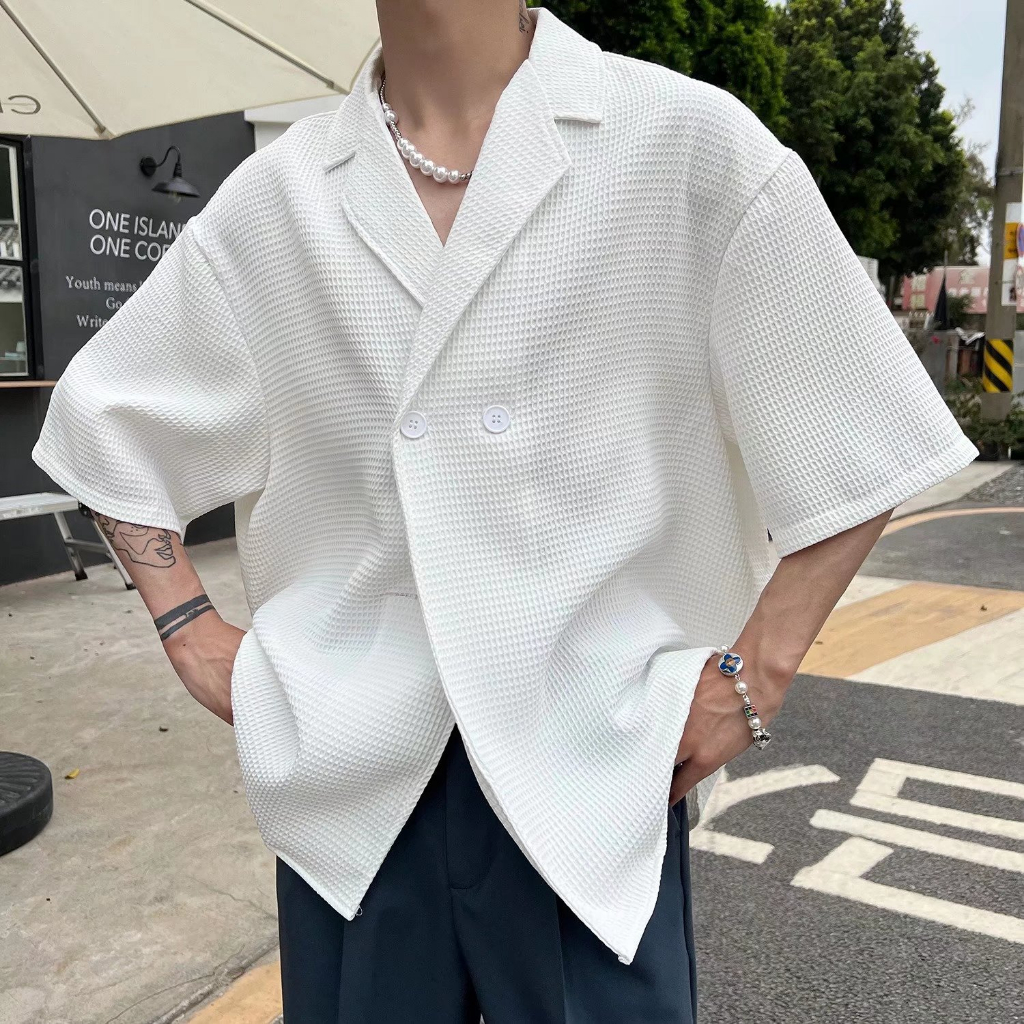 Walff Material Cuba Collar Korea Style Men's Shirt Short Sleeve Summer ...