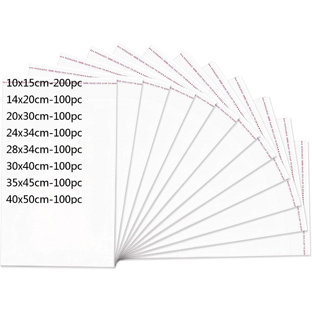 100pcs Large Size Self Adhesive Opp Bag Clear Plastic Bag Transparent