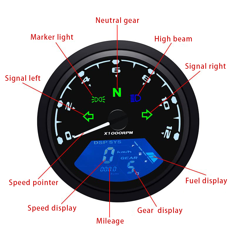Universal Digital Motorcycle Gauge Panel Speedometer 199MPH KM/H ODO