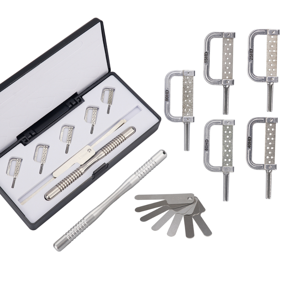 Reduction of orthodontic interproximal enamel teeth, IPR loop