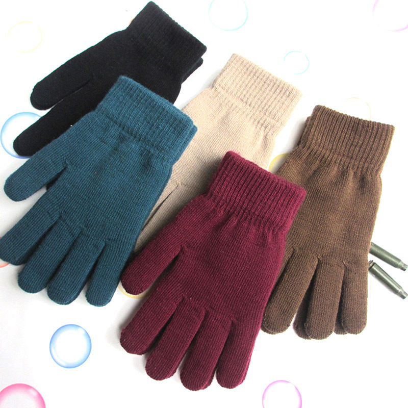 Women's Cashmere Winter Solid Color Gloves Knitted Hand Warming Gloves ...