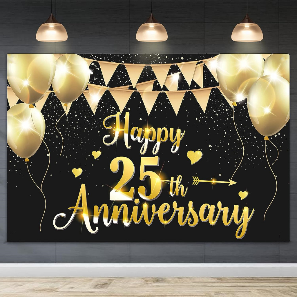 5x3ft Black Gold Happy 25th Anniversary Photography Backdrop for 25 ...