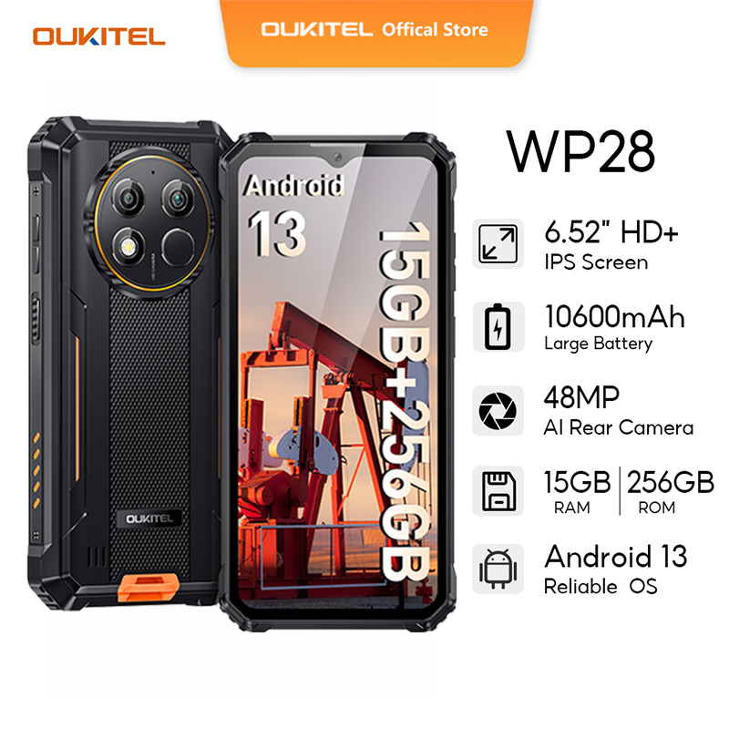  OUKITEL WP28 Rugged Smartphone Unlocked - Android 13 15(8+7) GB  + 256GB 10600mAh Battery Rugged Phone with 48MP Camera, 6.52 HD+ IP68/69K  Waterproof 4G Dual SIM Mobile Phones, NFC/GPS/OTG : Cell