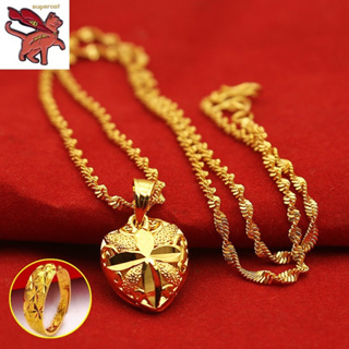 24K Saudi Gold Nasasangla 100% Original Choker Necklace for Women Peaceful  Love Heart Gold Thick Gold Water Wave Chain and Pendant Gold Necklace buy 1  take 1