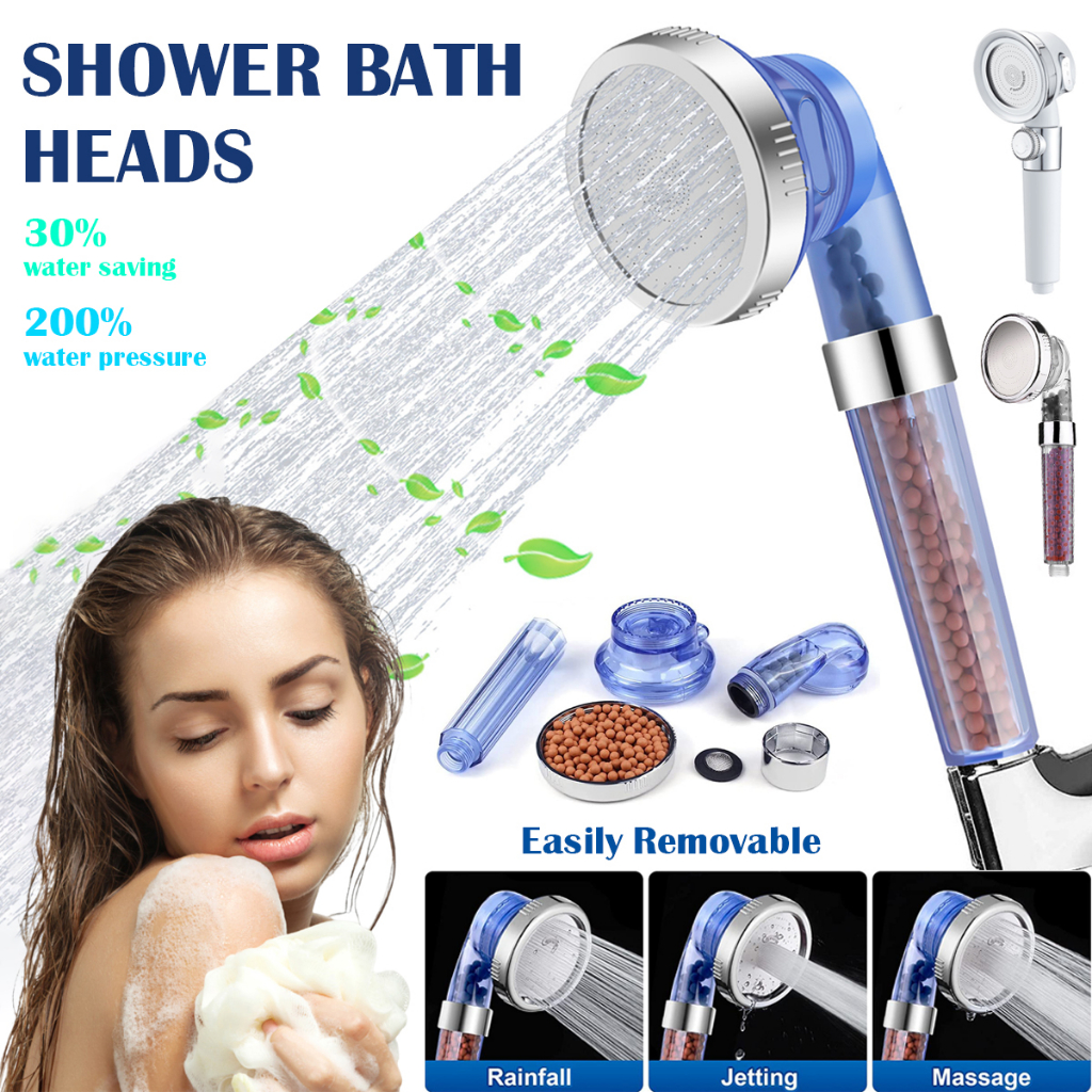 High Pressure Handheld Shower Bath Heads Negative Ions Bathroom 3 Mode ...