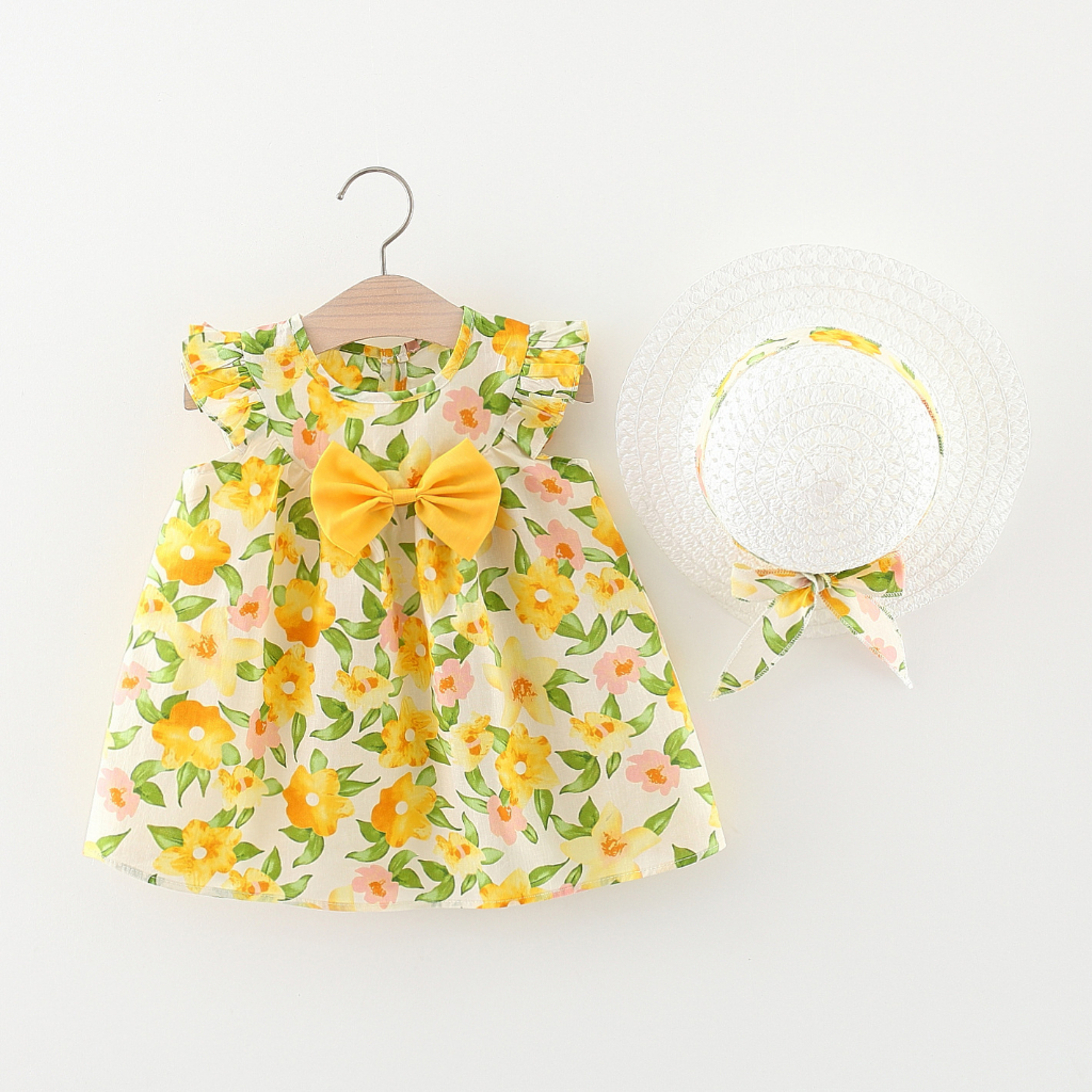 Summer New Little Flying Sleeve Baby Girl Dress Big Red Flower Children s Clothing Hat 0 3 Years Old Shopee Singapore