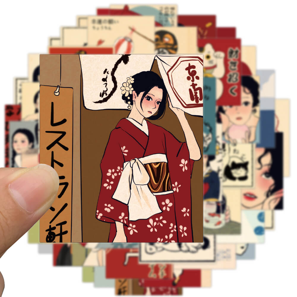 [Large Sticker]50pcs Japanese retro Stickers Diy Album Laptop Phone ...