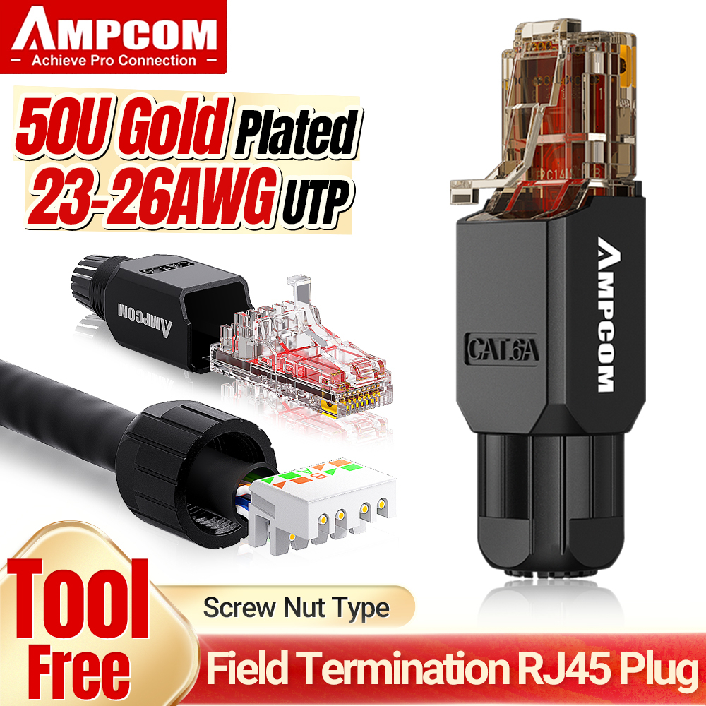 AMPCOM RJ45 Tool-Less Connectors UTP Network Plug Ethernet Connector ...
