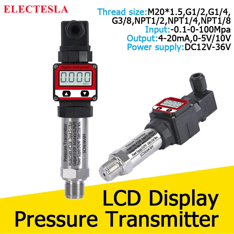 NPT1/4 LCD Display Pressure Transmitter 420mA RS485 Output Air Water