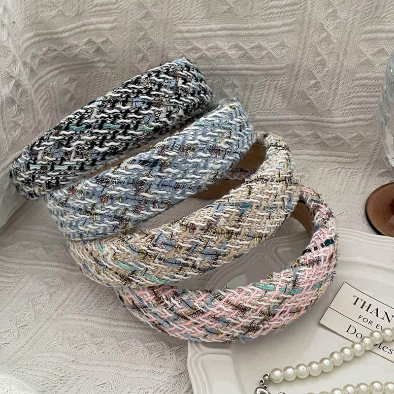 French Tweed Headband Vintage Style Ladies Hair Band Wide Brim