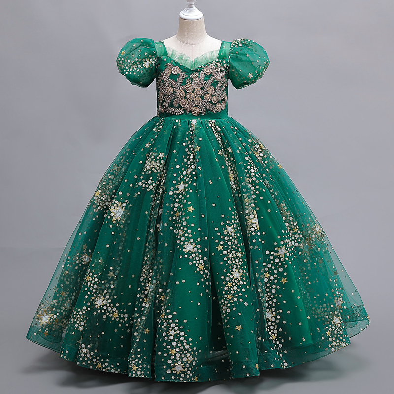 3-14 Girl Long Dress Puff Sleeve Princess Dresses For Kid Christmas  Halloween Birthday Costume Children's Catwalk Show Gown Maroon Green Gray |  Shopee Singapore