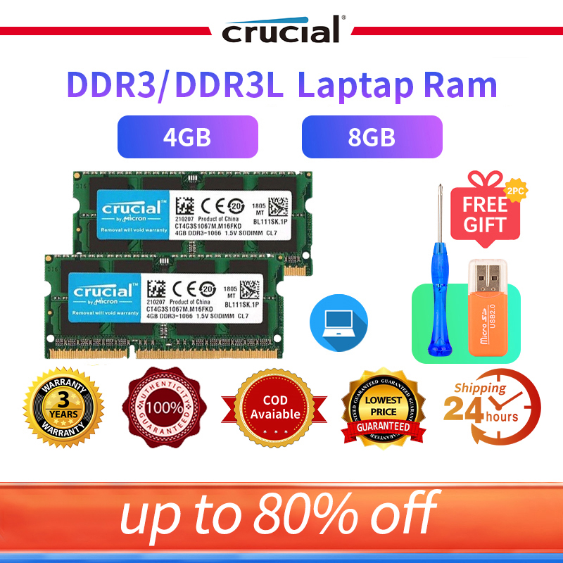 Crucial 4GB 8GB DDR3L 1333MHz 1600Mhz 1866MHz 1.35V 204Pin SODIMM Laptop  Memory RAM Notebook RAM