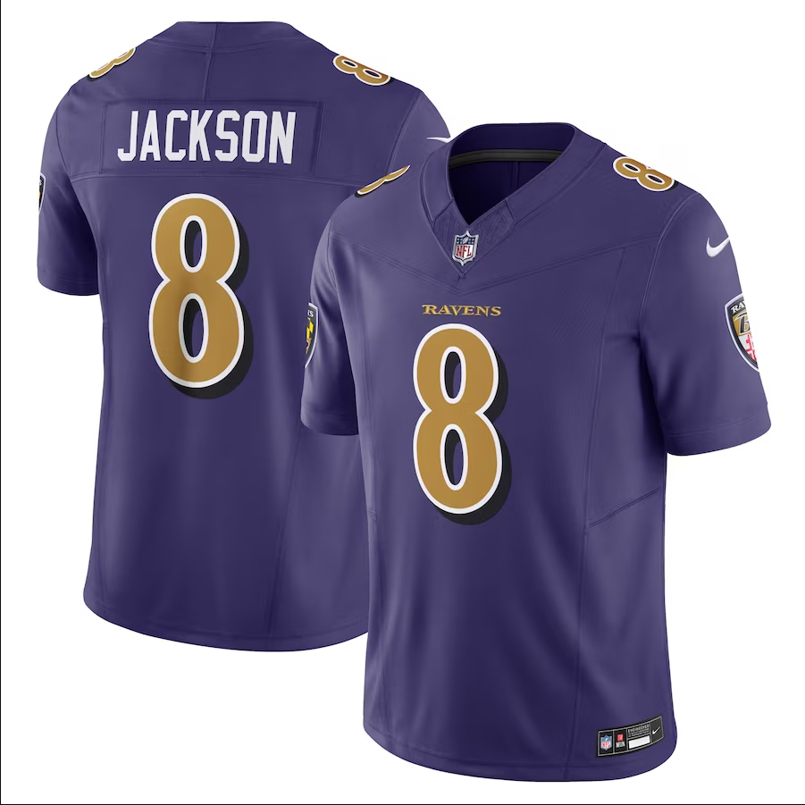 Men's Baltimore Ravens Lamar Jackson 2023NFL Purple Vapor F.U.S.E ...