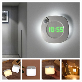 LED Time Clock Night Light PIR Motion Sensor Wall Lamp USB