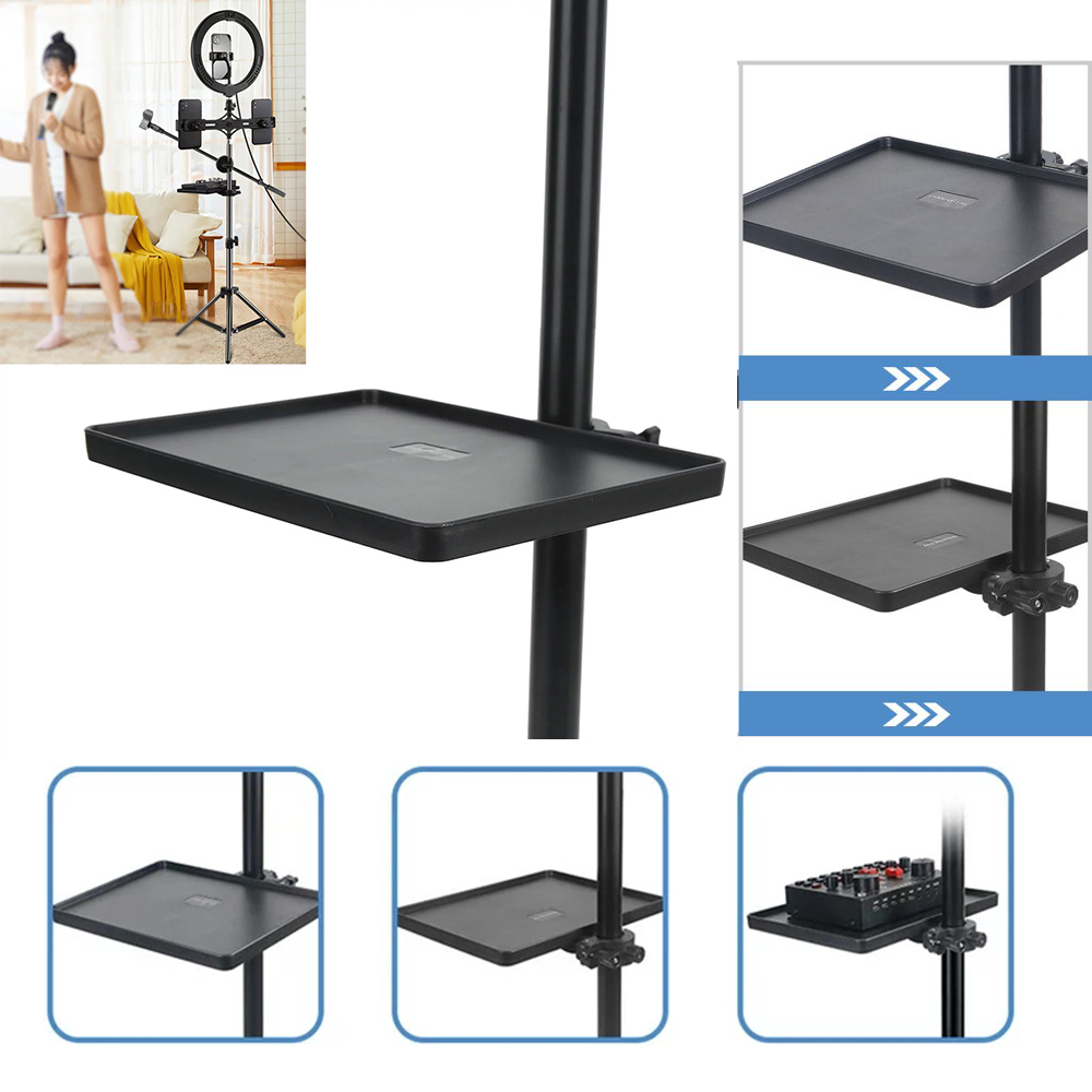 thumbnail image 2 of Microphone Stand With Clamp-On Rack Tray - Adjustable Height Heavy Base For PC & Tablet 2 of 12