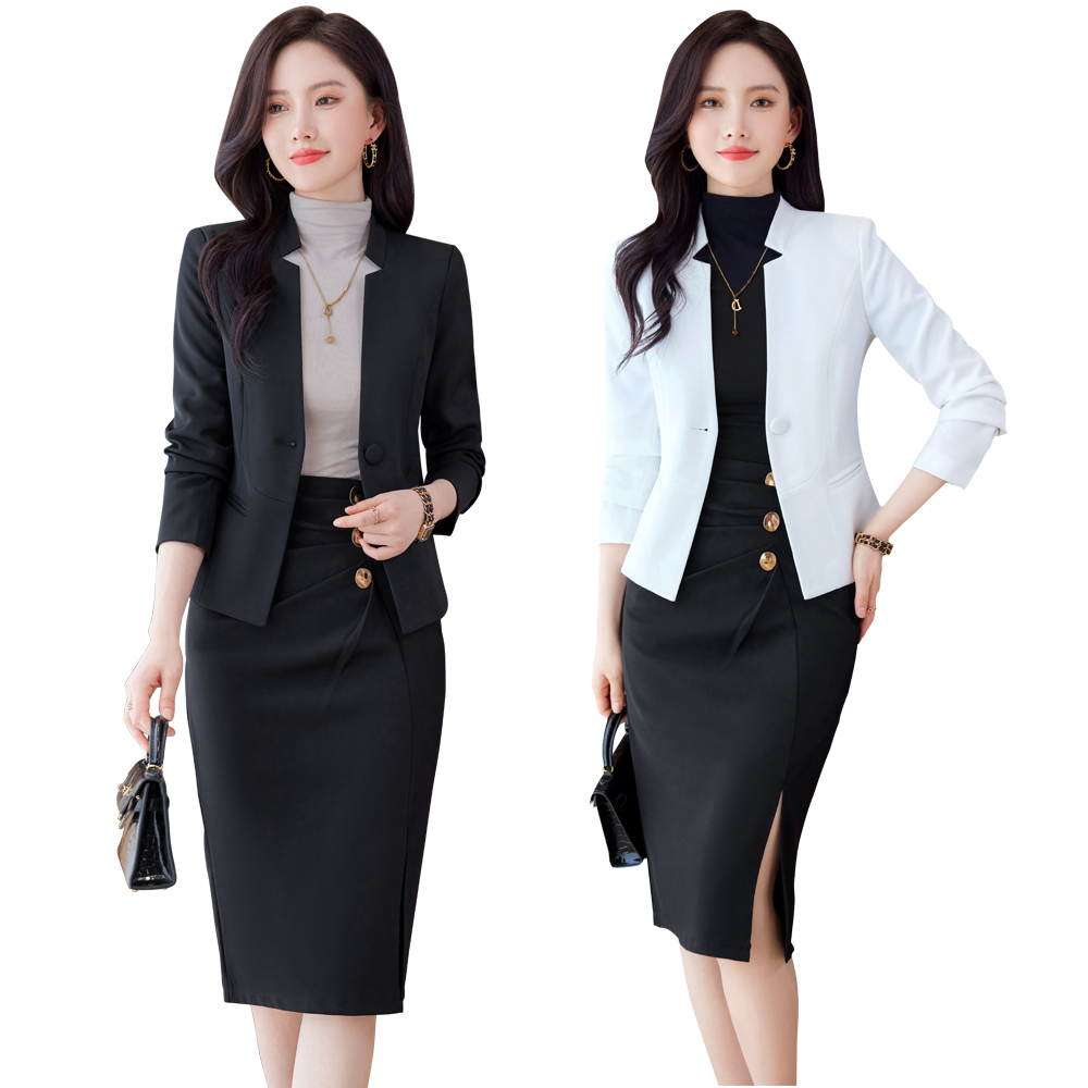 Black White Suits Women New Autumn Fashion Temperament Business Formal Blazer And Skirt 2Piece Sets Office Ladies Work Wear Black