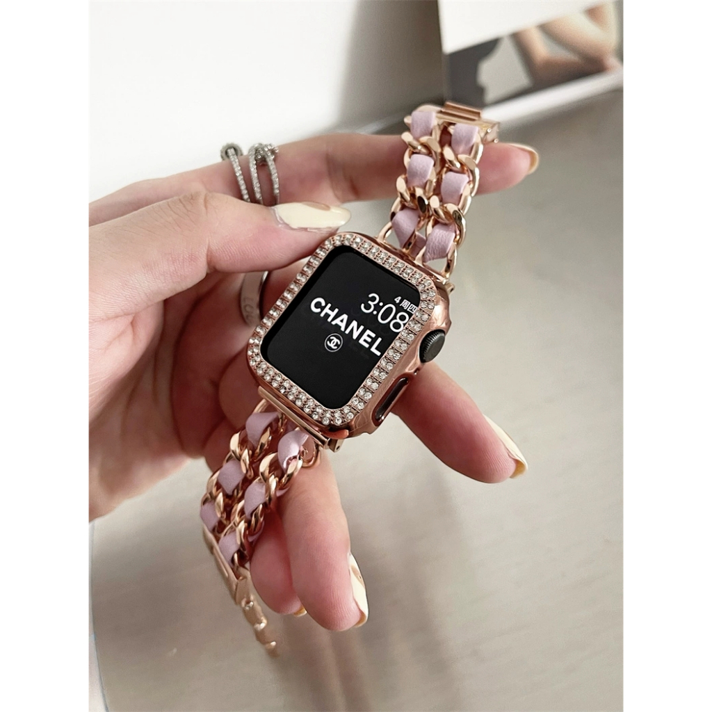 Girls High-End Classy Chanel Style Leather Strap+Double Diamond