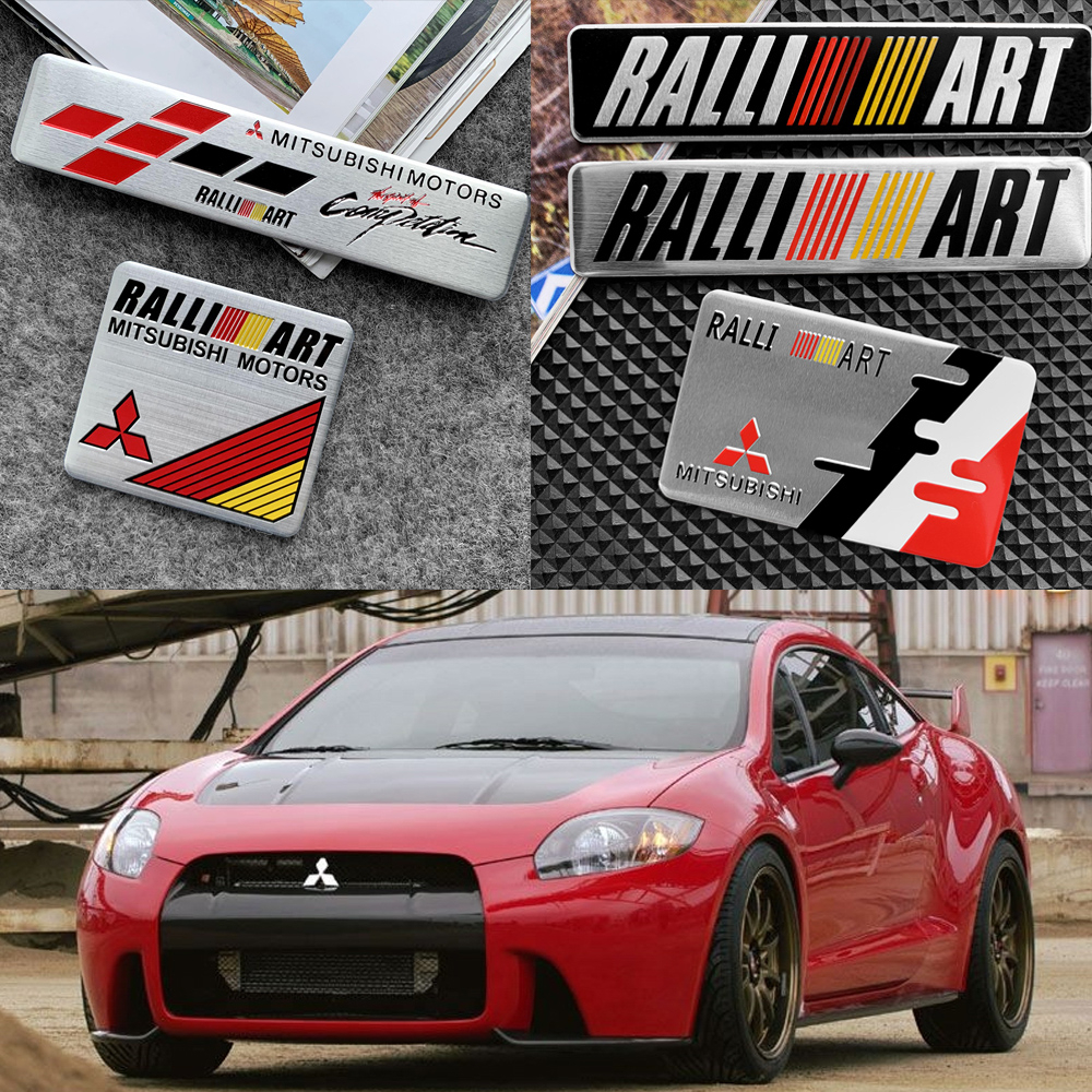 For Mitsubishi 3D RALLIART Aluminum Car Emblem Stickers Side Tail Label ...