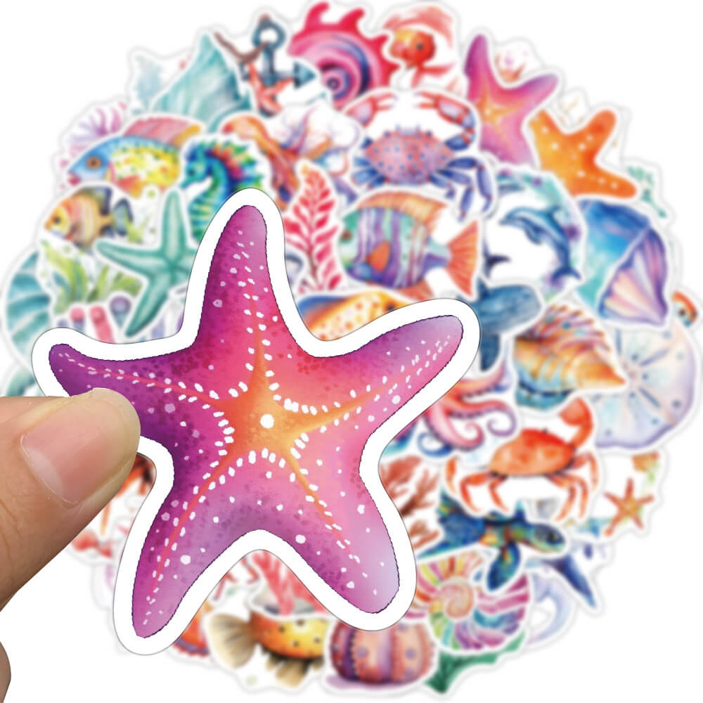 [Large Stickers]50pcs Watercolour Sea Animal Cartoon Stickers Marine ...