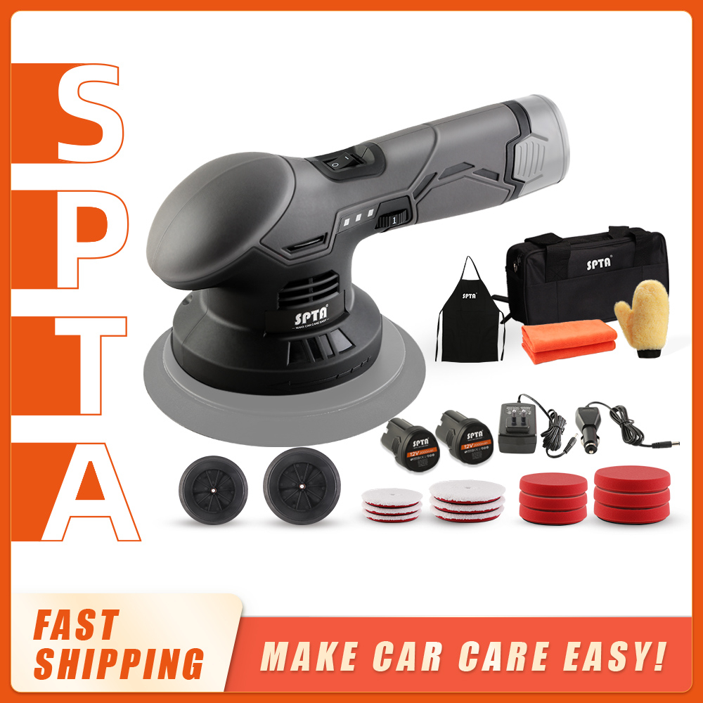 SPTA 12V Cordless Buffer Polisher 8mm DA Polisher with 2 2.0Ah Battery