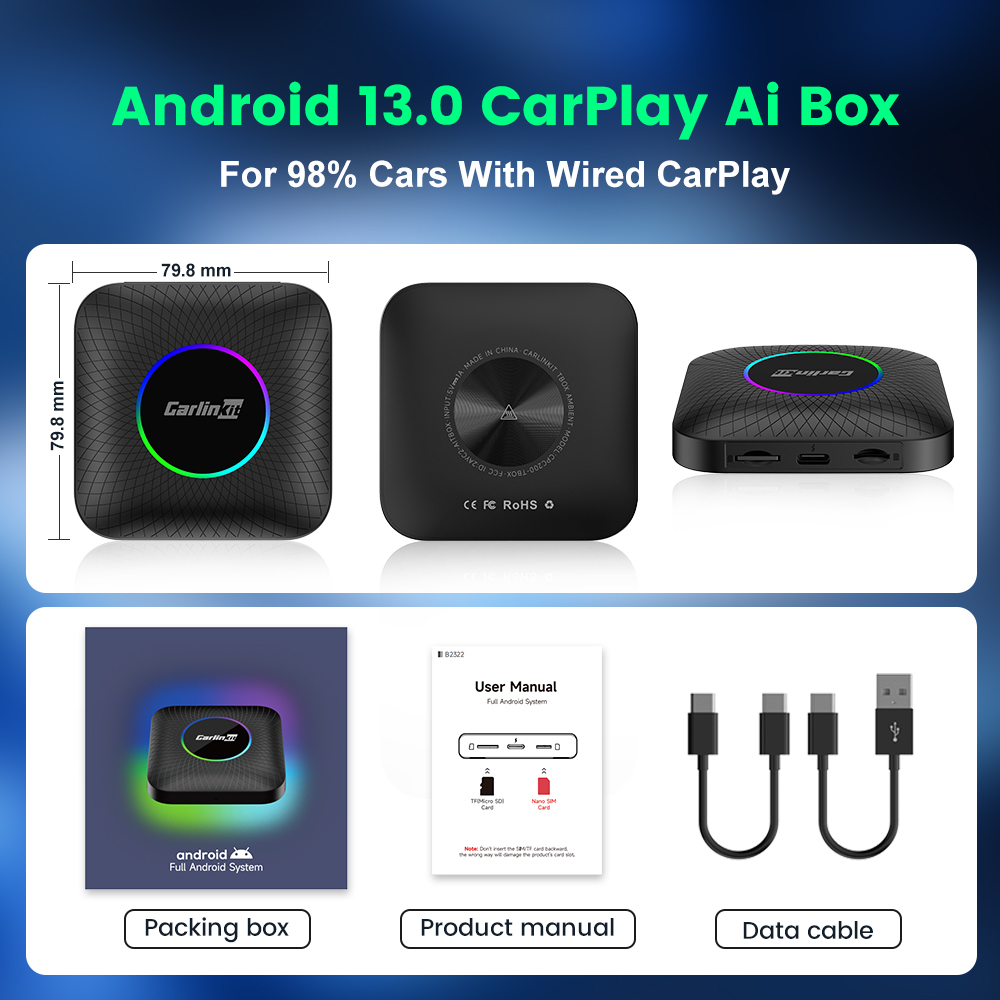 CarlinKit Official Android 13 Ai Box LED Wireless CarPlay Android