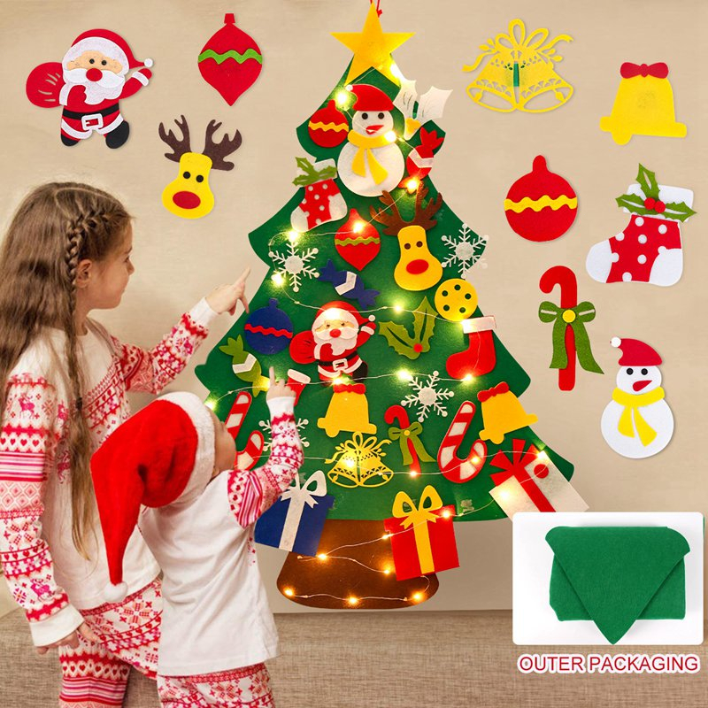 【New】Felt Christmas Tree Set With 3M Warm White LED String Lights DIY