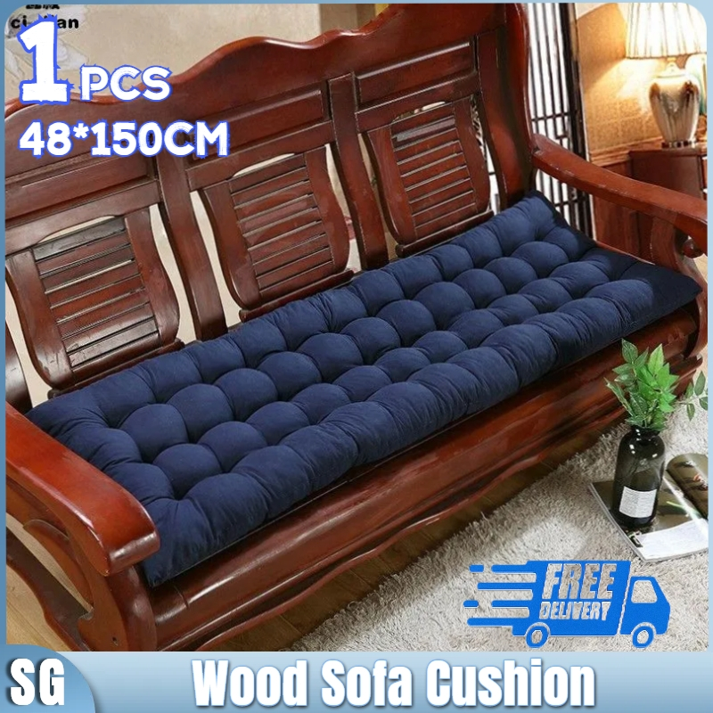 【Fast Delivery】High Density Sponge Solid Wood Cushion Cotton Linen Long