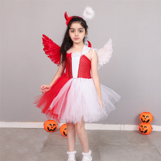 White Angel Tutu Costume for Girls Fairy Cosplay Dress with Wings Kids  Pixie Halloween Fancy Dresses